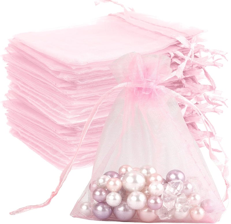 BOEIAC Organza Bags, Pink Organza Bags, 100Pcs, Sheer Organza Bags 3 x 4 inch, Jewelry Gift Bags, Party Favor Bags with Drawstring, Mesh Gift Pouches Mini Candy Bags for Wedding Birthday Party - Image 1